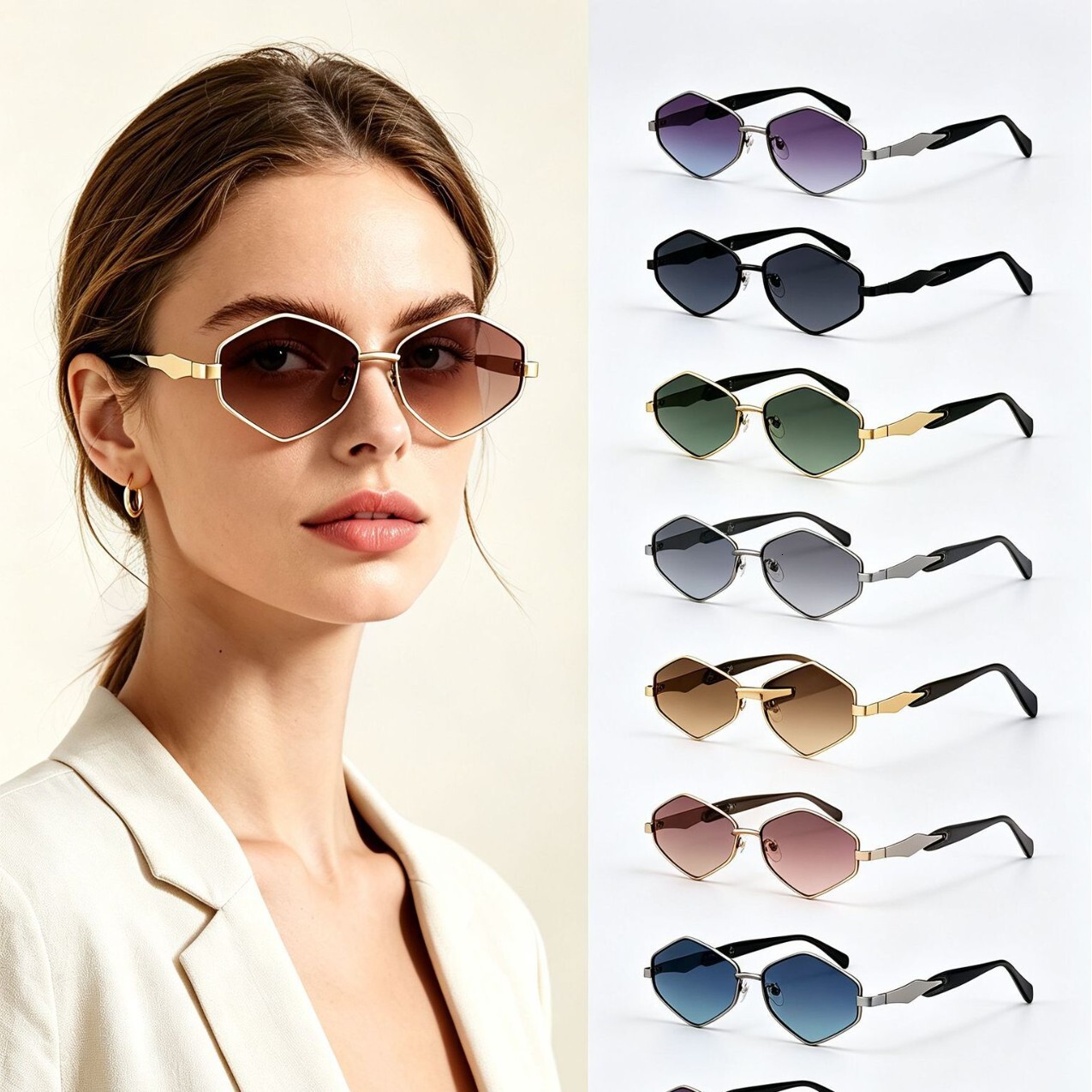 New Cross-Border Sunglasses Diamond-Shaped Lenses, Metal Frame, Fashionable Sunglasses For Men And Women Laotie