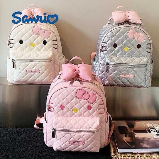 Sanrio Backpacks Korean-style ins cartoon bow Hello Kitty backpack for women unique design with diamond pattern sweet and versatile student schoolba