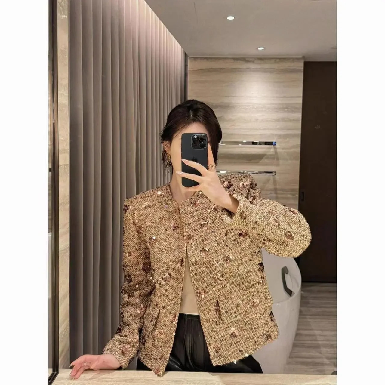 y Tweed Jacket Women Coat Long Sleeve Tweed Blazer Crop Jacket Short Tops Plaid Pockets Office Ladies Clothing 260922