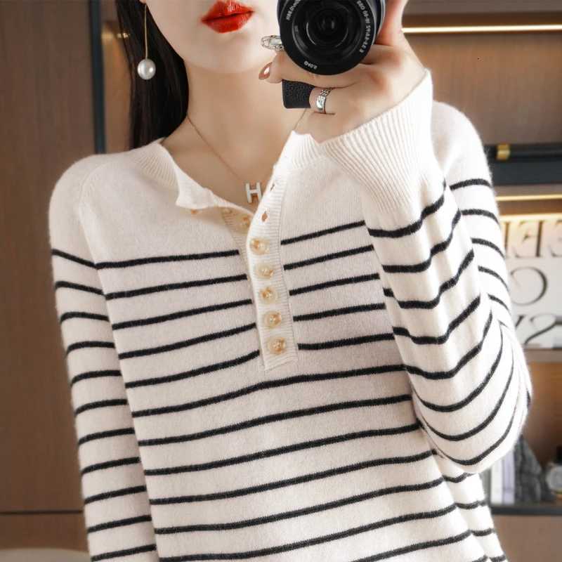 Women's Sweaters Spring And Autumn Women's Striped Two-Color Sweater Long Sleeve V-Neck New 100% Cotton Pullover Sweater For Women - SMY25