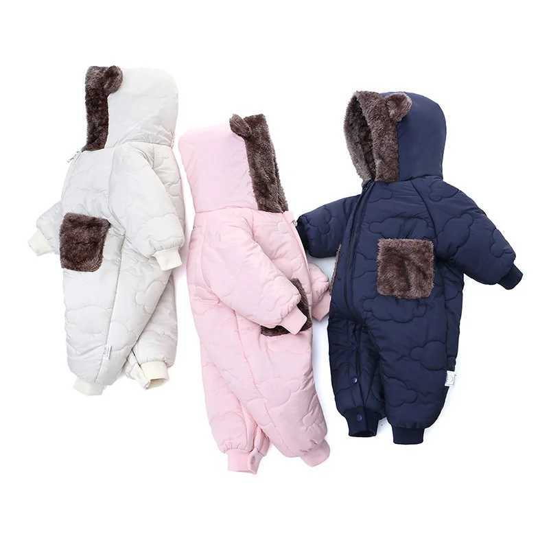 Rompers New Winter New Baby Flannel One-piece Warm Cotton Jacket Baby Plus Velvet Hooded 0-3 Years Old Children's Clothing X260922