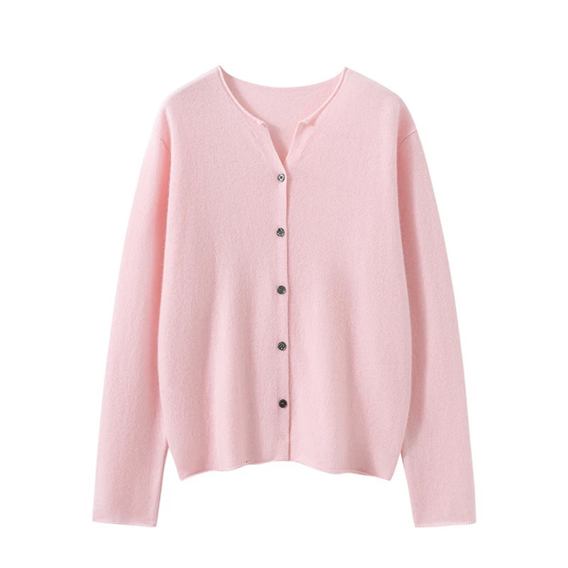 Spring And Autumn Women's Cardigan 100% Cashmere Knitted Sweater Chic Tops Lady Short Coat Casual O-Neck Loose Women Shirt 260923