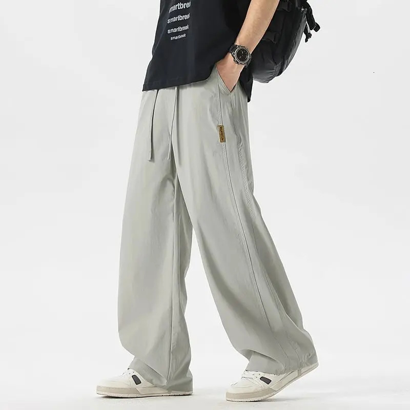 High Quality Summer Thin Men's Straight Tube Loose Ice Silk Wide Leg Casual Pants Breathable Jogging Fitness Baggy Casual Pants 260918
