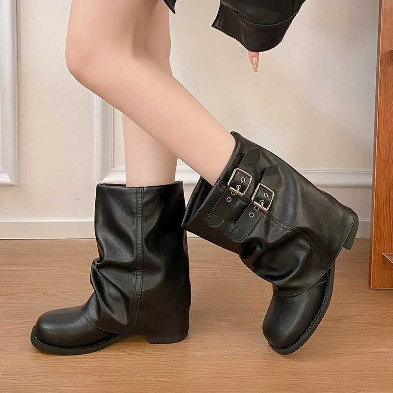 Designer New Autumn Square Boots Toe Ankle Boots Retro Pleated Soft Leather Belt Buckle Ankle Boots Elegant Simple Versatile Women's Shoes J260