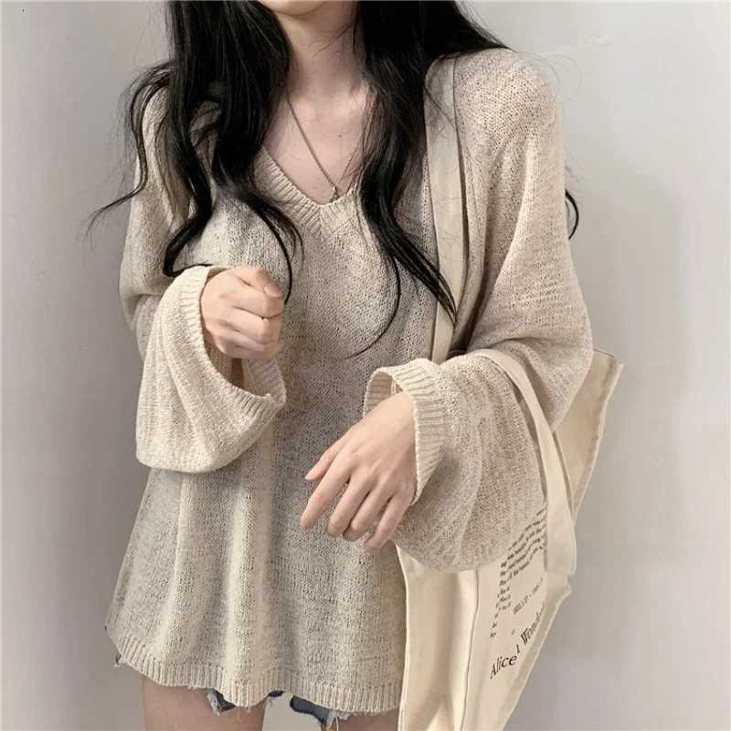 Women's Sweaters Off-Shoulder Knitted Sweater Outerwear Fairy-Like Spring Autumn Versatile Loose-Fit Outerpiece Korean Style Lazy Top H260923