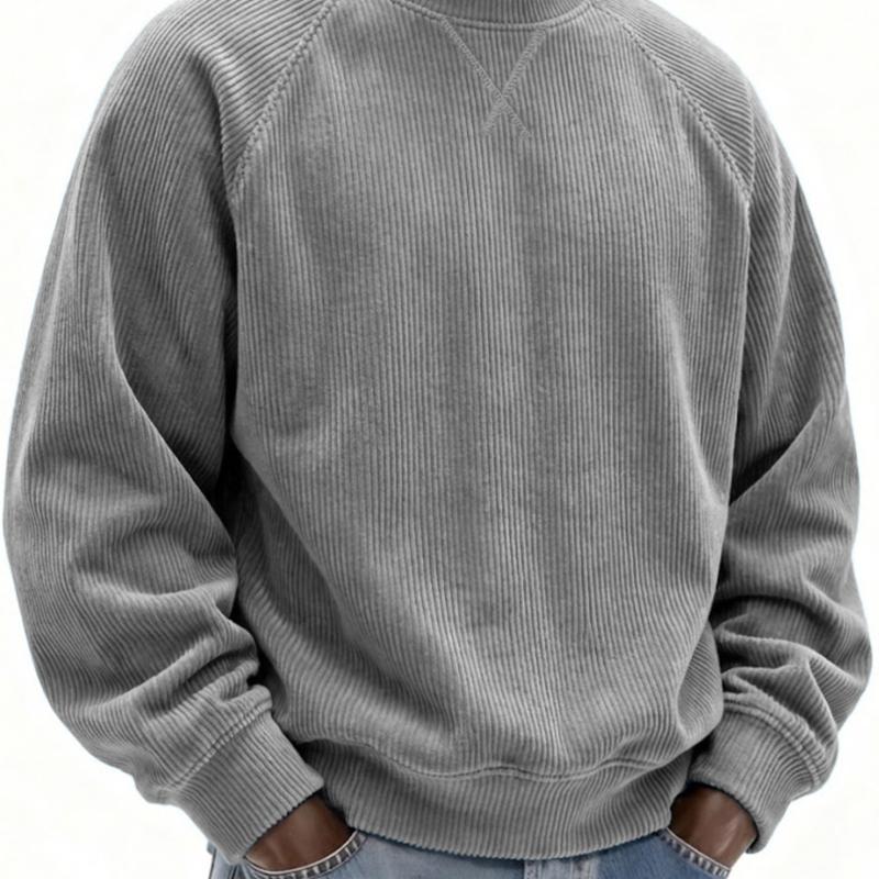 Designer Style New Arrival High Quality Men's Corduroy Crew Neck Pullover Sweatshirt Loose Long Sleeve Casual Solid Color Top Autumn Winter Ove