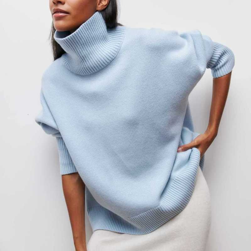 Women's Sweaters New European and American Loose High Neck Sweater Casual Long Sleeved Solid Color Knitted Sweater Wintter Clothes for Women H2