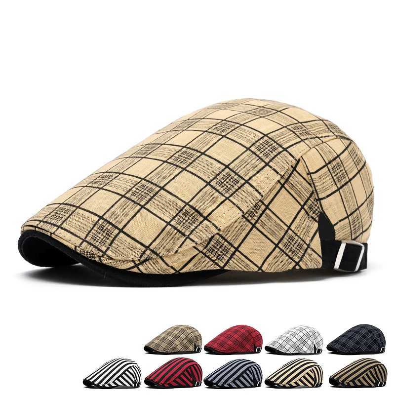 Spring and summer men's and women's checkered forward hats sports and casual duckbill hats adjustable personalized berets Z260922