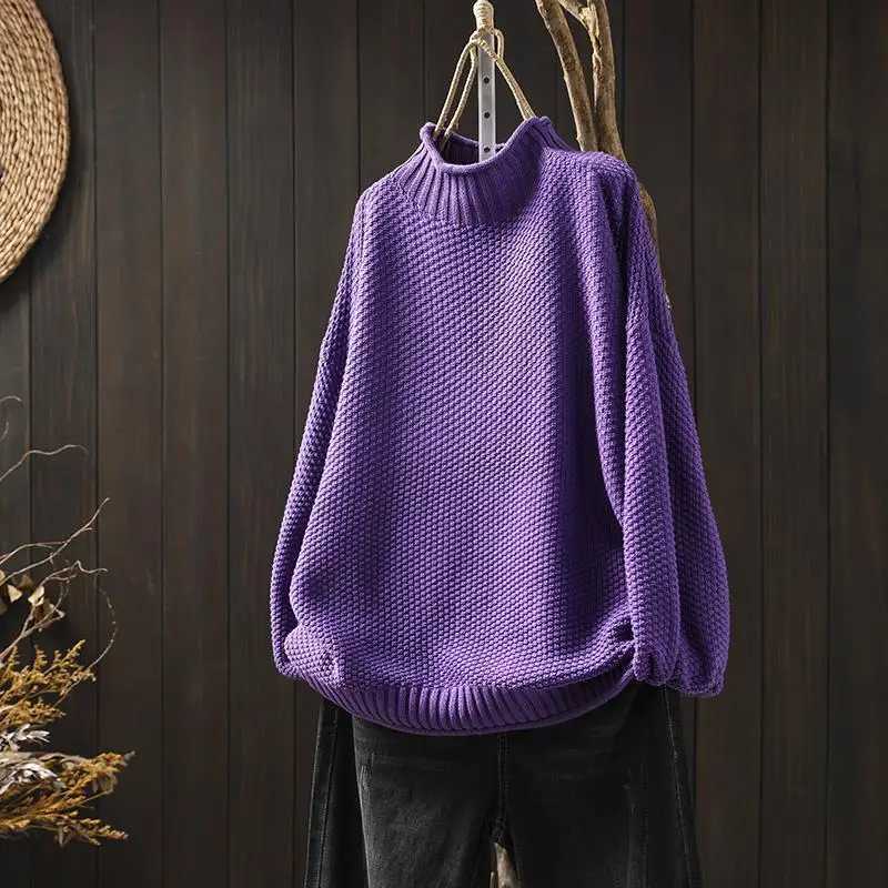 Women's Sweaters Aesthetic Vintage Turtleneck Pullover Women Knit Plaid Long sleeve Top Tees Sweater Oversize Knitwears Ladies Casual 2026 New