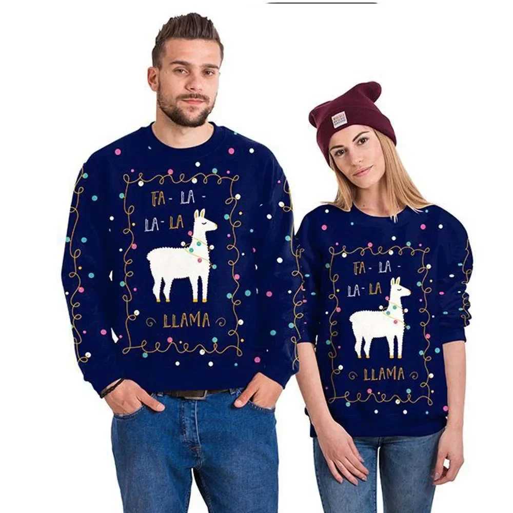 Women's Sweaters Men Women Llama Ugly Christmas Sweatshirt 3D Funny Print New Year Eve Xmas Sweater Couples Pullover Holiday Party Jumper Tops