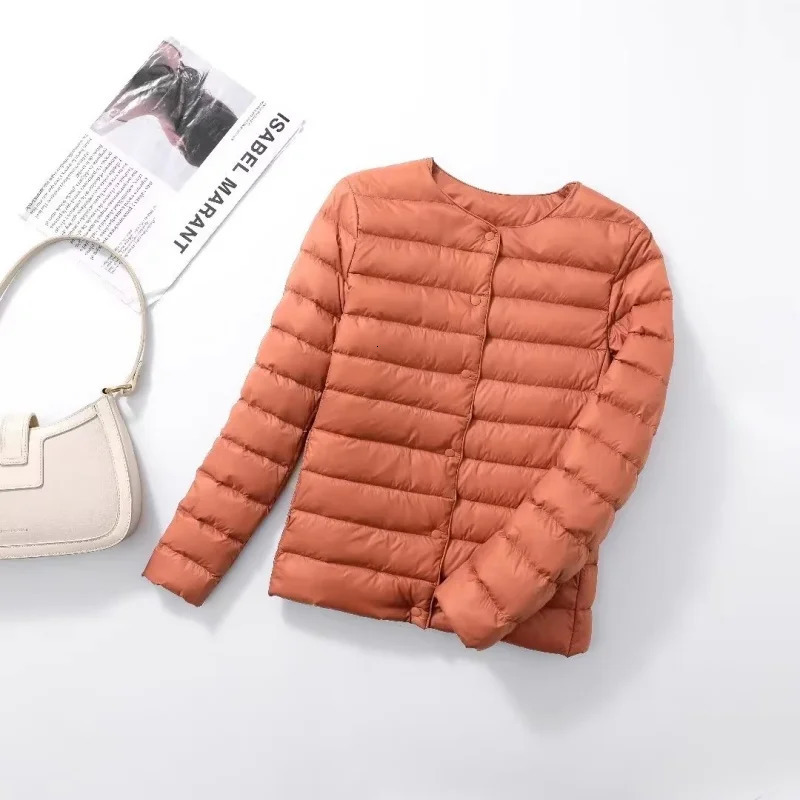 Womens Ultralight Down Liner Jacket Collarless Packable Puffer Coat Warm Thin Winter Layer ONeck Portable Padded Parka 260923