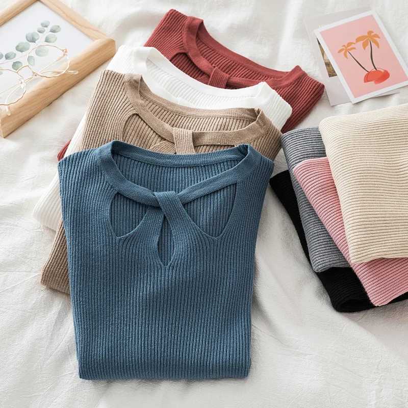 Women's Sweaters Sexy Hollow-out Knitted Women Sweater Ribbed Pullovers Autumn Winter Basic Sweaters Female Slim Fit Pullovers Soft Warm Tops H