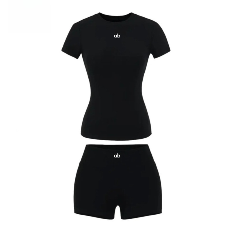 Women's Yoga Summer Chest Pad Short Sleeve T-Shirt Shorts Casual Sports Cycling Pant Elastic Skinny Two-piece Set abyoga 26Y0921