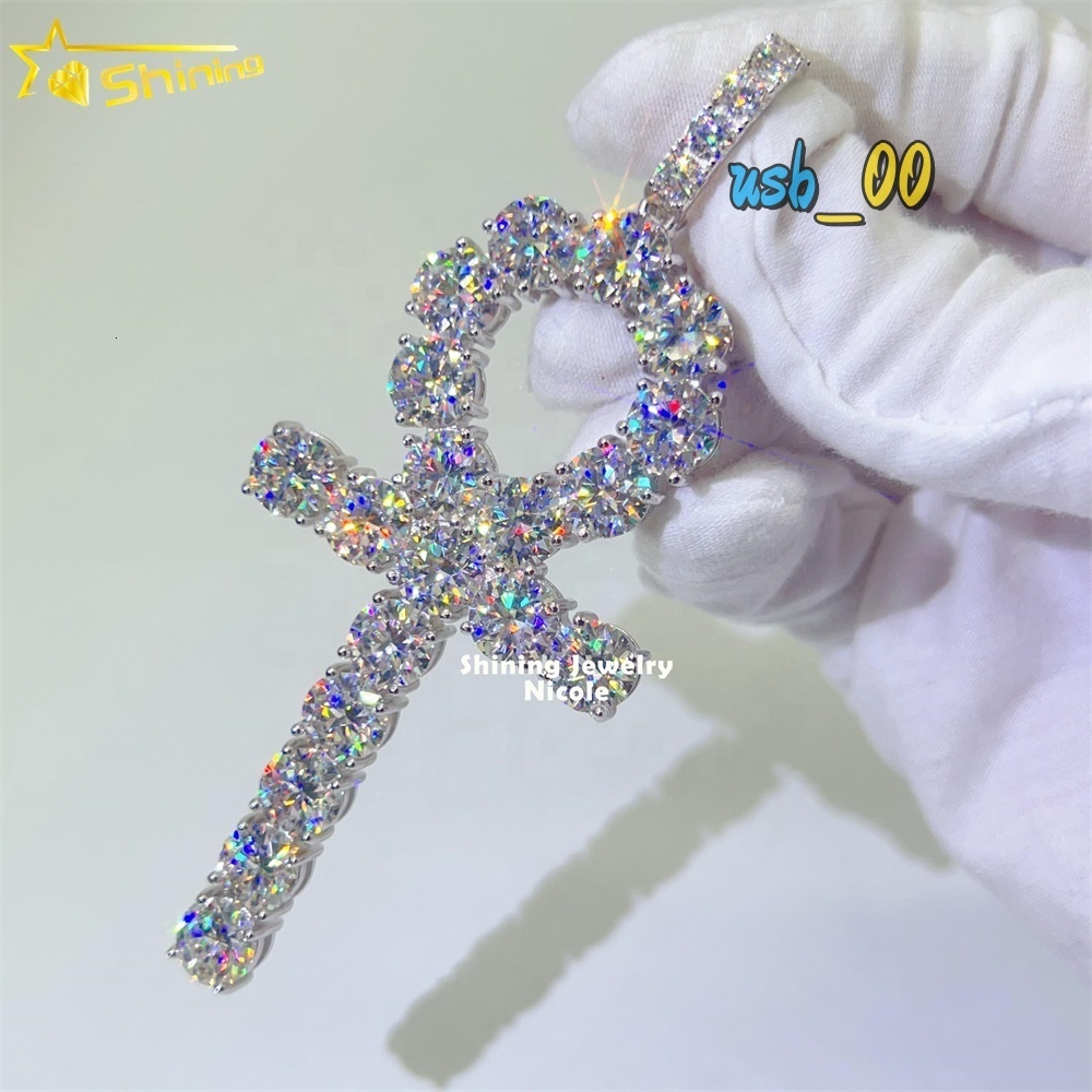 High Quality Bling Mens Silver 925 Big Custom D VVS Diamond Moissanite Cross Pendant