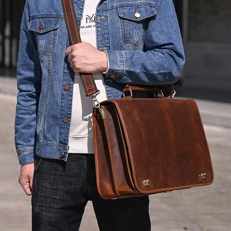 Luufan Men's Laptop Briefcase Genuine Leather Handbag Casual Daily Working Tote Male Computer Bag Shoulder Bags For A4 Documents 260920