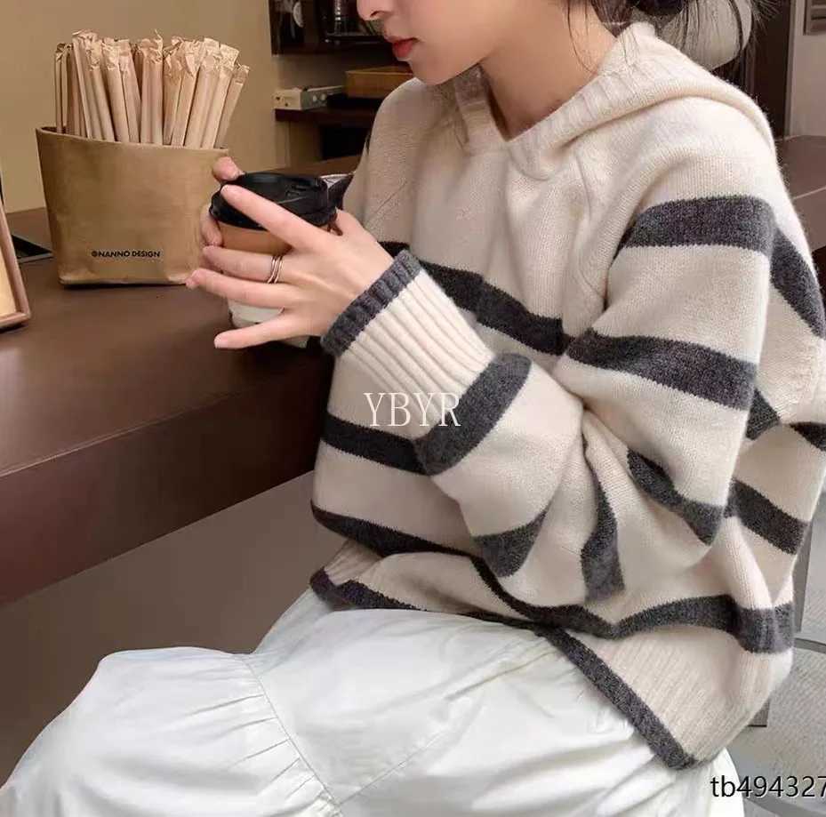 Women's Sweaters Women Korean Hooded Loose High Level Autumn and Winter Sweater Female Soft Striped Fashion Knitted Jacket Hedging Outerwear To