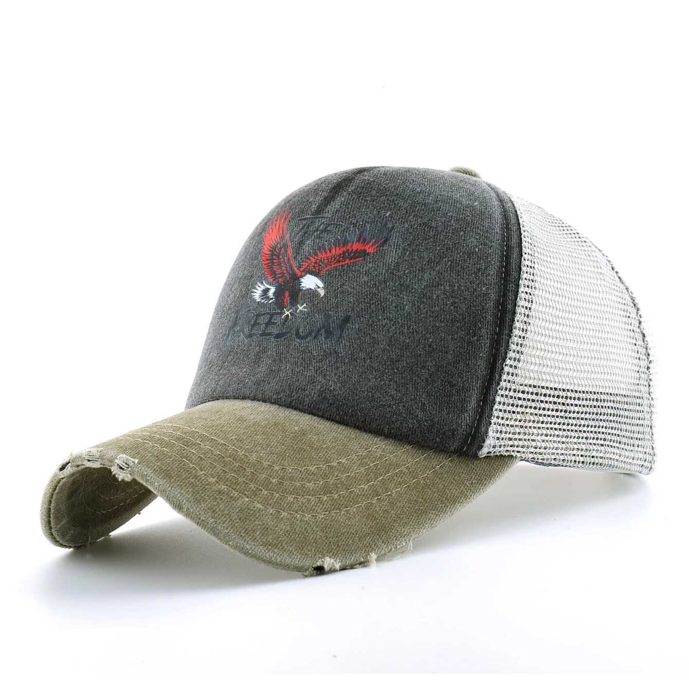 Washed Denim Baseball Cap Women Printing Freedom Sun Visor Cap Men Snapback Hip Hop Trucker Cap Outdoor Breathable Mesh Hat Z260922