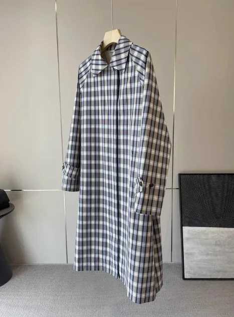 Women Single Breasted Trench Coat Retro Plaid Long Slve Female Casual Mid-Length Windbreaker Autumn New 2025 M260922