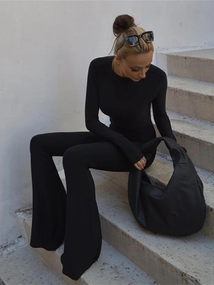 Solid Black Sexy Backless Bodycon Wide Leg Jumpsuit Women Autumn Casual Slim Long Sleeve O-Neck Playsuit Lady Streetwear 260922