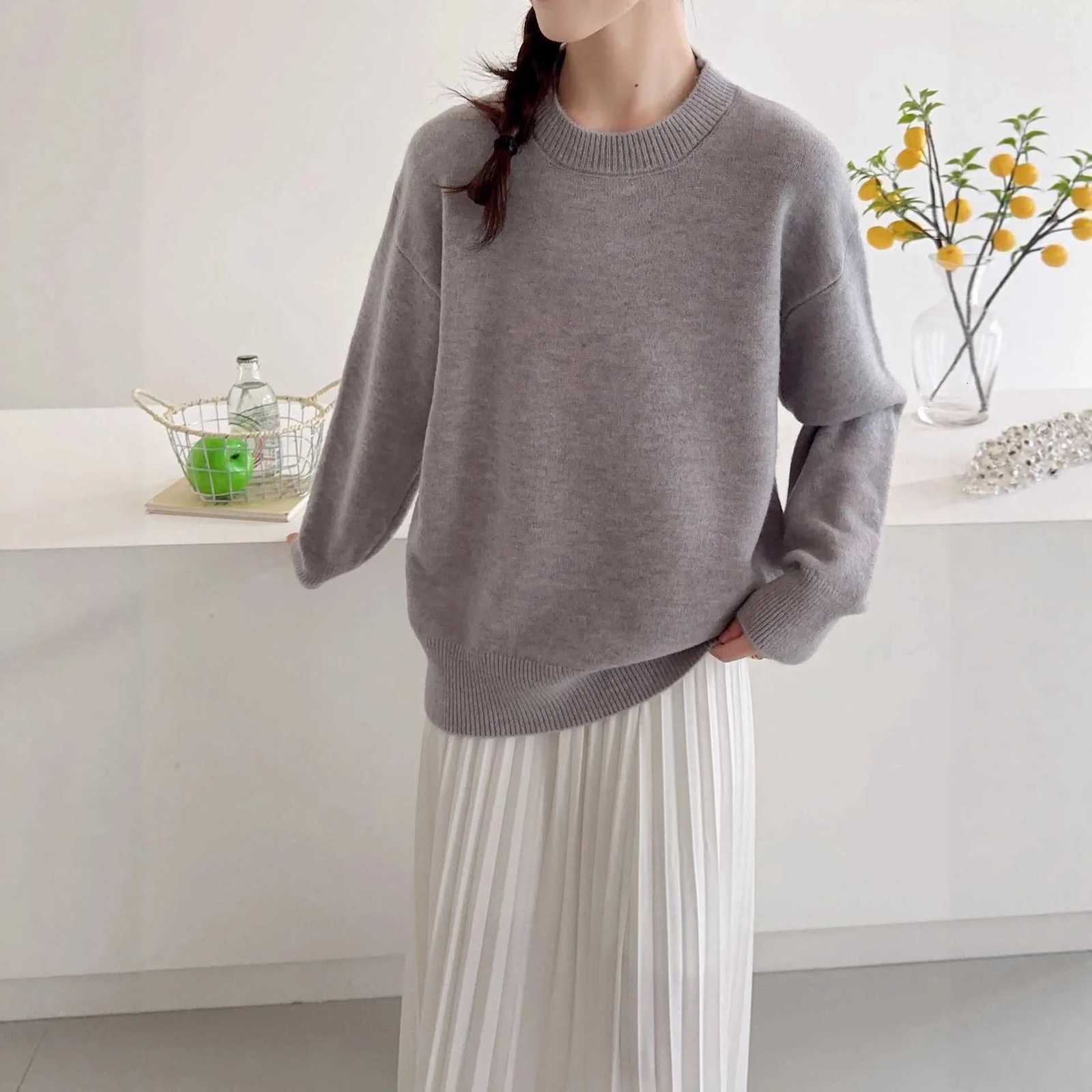 Women's Sweaters Women's Lazy Style Soft Thickened Knit Sweater New Loose Crew Neck Chic Basic Layering Top for Autumn Winter H260923
