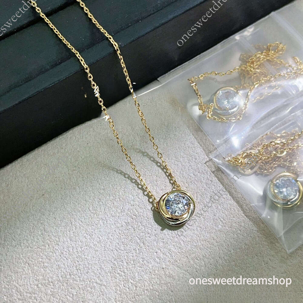 designer ca rt i ers necklace Real shot of high-quality three-color three-ring diamond necklace women, 18K gold plated, elegant collarbone chain