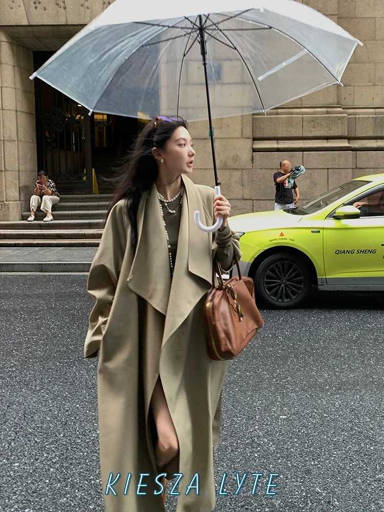 Fashion 2024 Autumn Winter Trench Coat Large Lapel and Loose Vintage Casual Mid-Length Overcoat for Women high quty jackets M260922