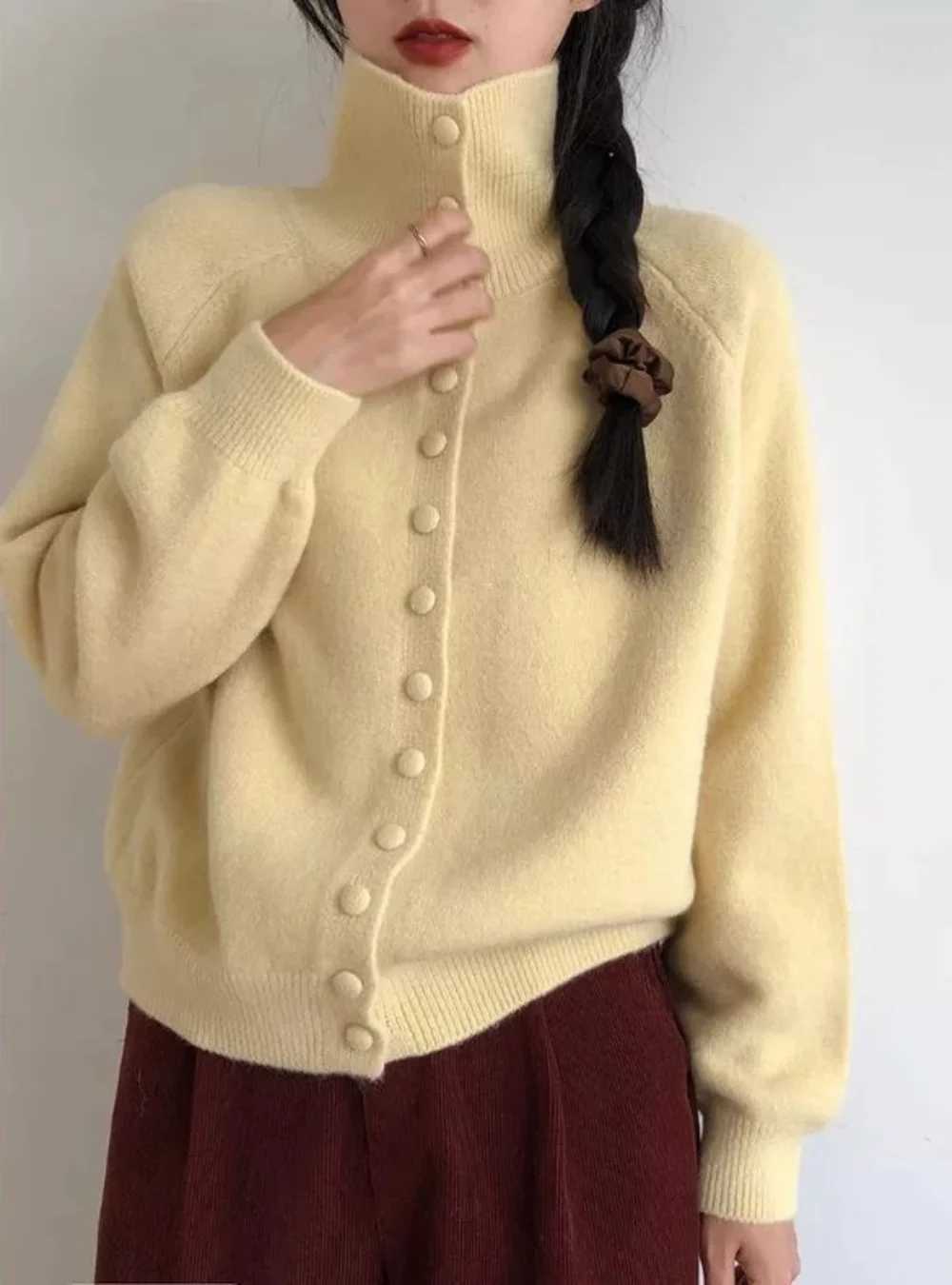Women's Sweaters New Soft Comfortable Stand-Up Collar Sweater Cardigan Women Simple Single Breasted Cardigans Coat Autumn Solid Knitted Outerwe