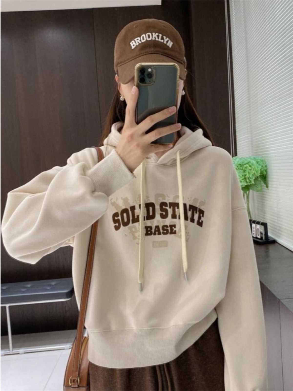 Spring Sweatshirts Women's Autumn Hoodies Hong Kong Style Design Thin Letter Loose Casual Hoodie Winter Small Thermal Women's Outerwear Ja