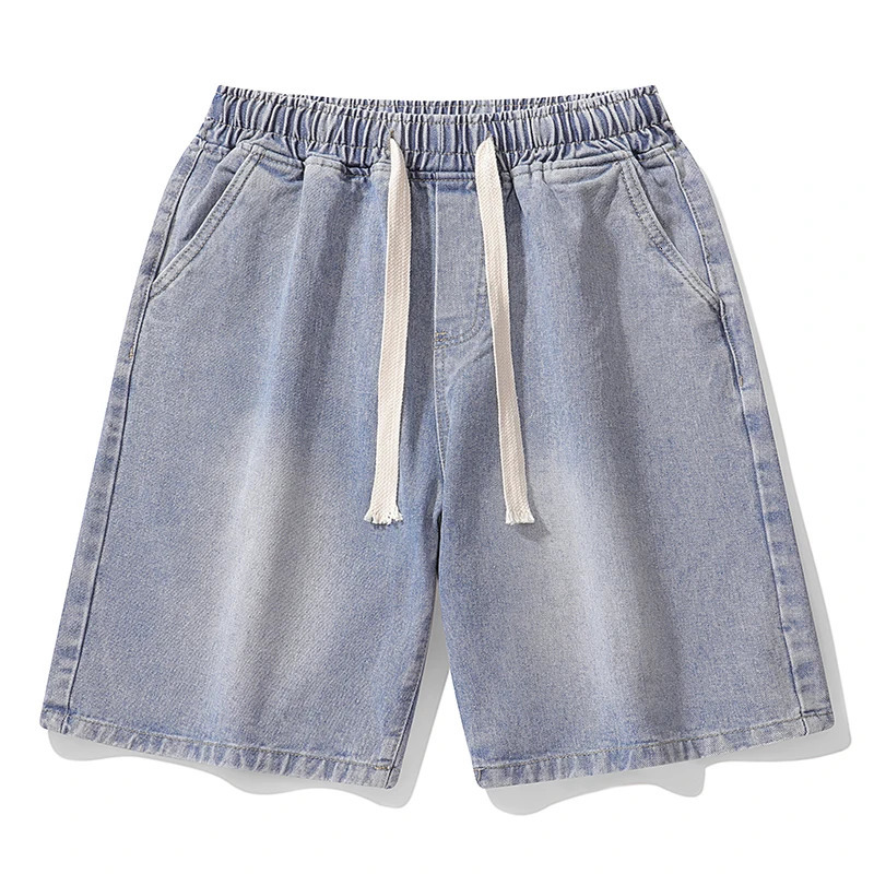 Street Trend Loose Straight Thin Denim Bermuda Shorts For Men Full Elastic Waist All Match Casual Bottoms 260921