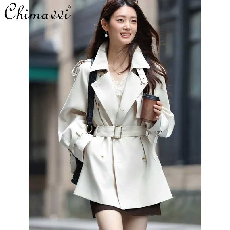 British Style Stand-up Collar Silhouette Trench Coat Women's Autumn New Waist Fashion Long-slved Commuter Temperament Trench M260922