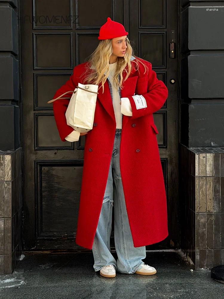 Casual Solid Loose Woolen Long Coat Women Full Sleeve Lapel Single Breasted Female Outwear 2026 Autumn Winter Lady Outwears