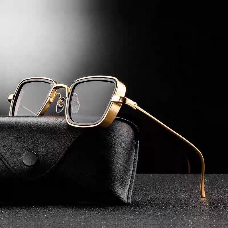 New Square Frame Glasses Retro Thick Edge Metal Trendy Men's Sunglasses Wholesale Laotie