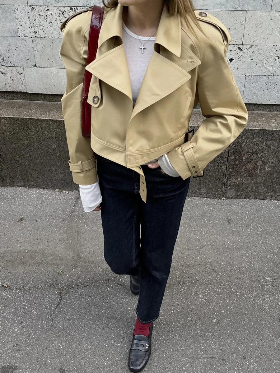 Bornladies European and American Style Split Collar Short Windbreaker Suitable for Daily Casual Style Outerwear Outfit 260922