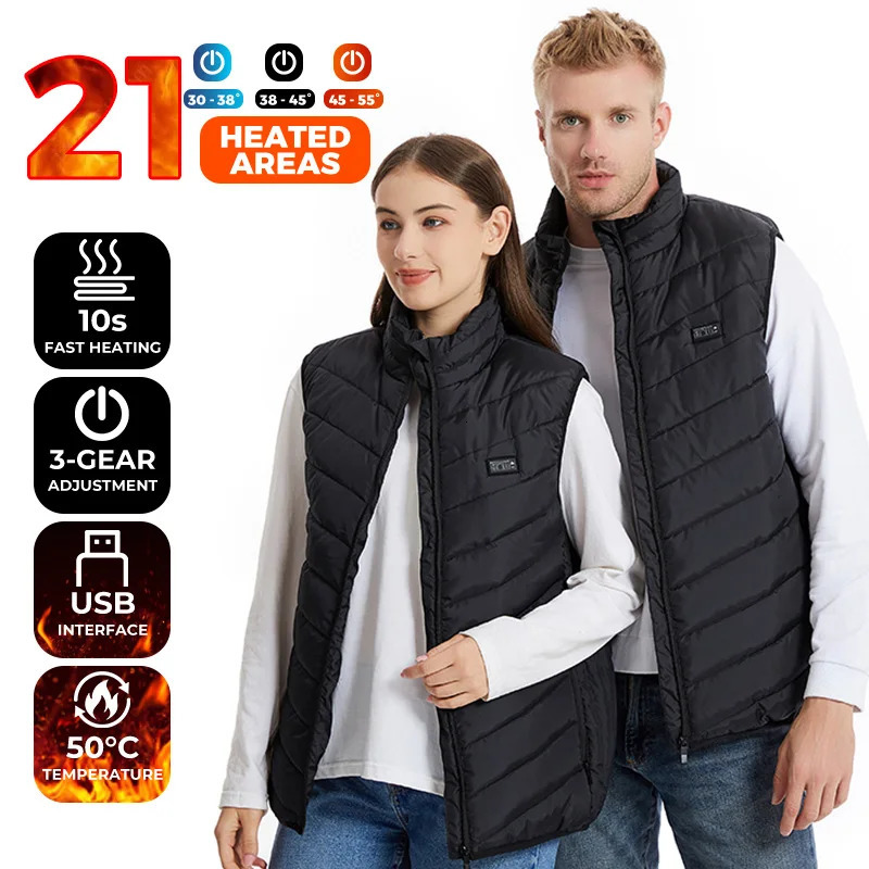 21 Heated Vest Zones Electric Heated Jackets Oversized USB Electric Jacket Men Women Winter Warm Coat For Hiking Outdoor Camping 260922