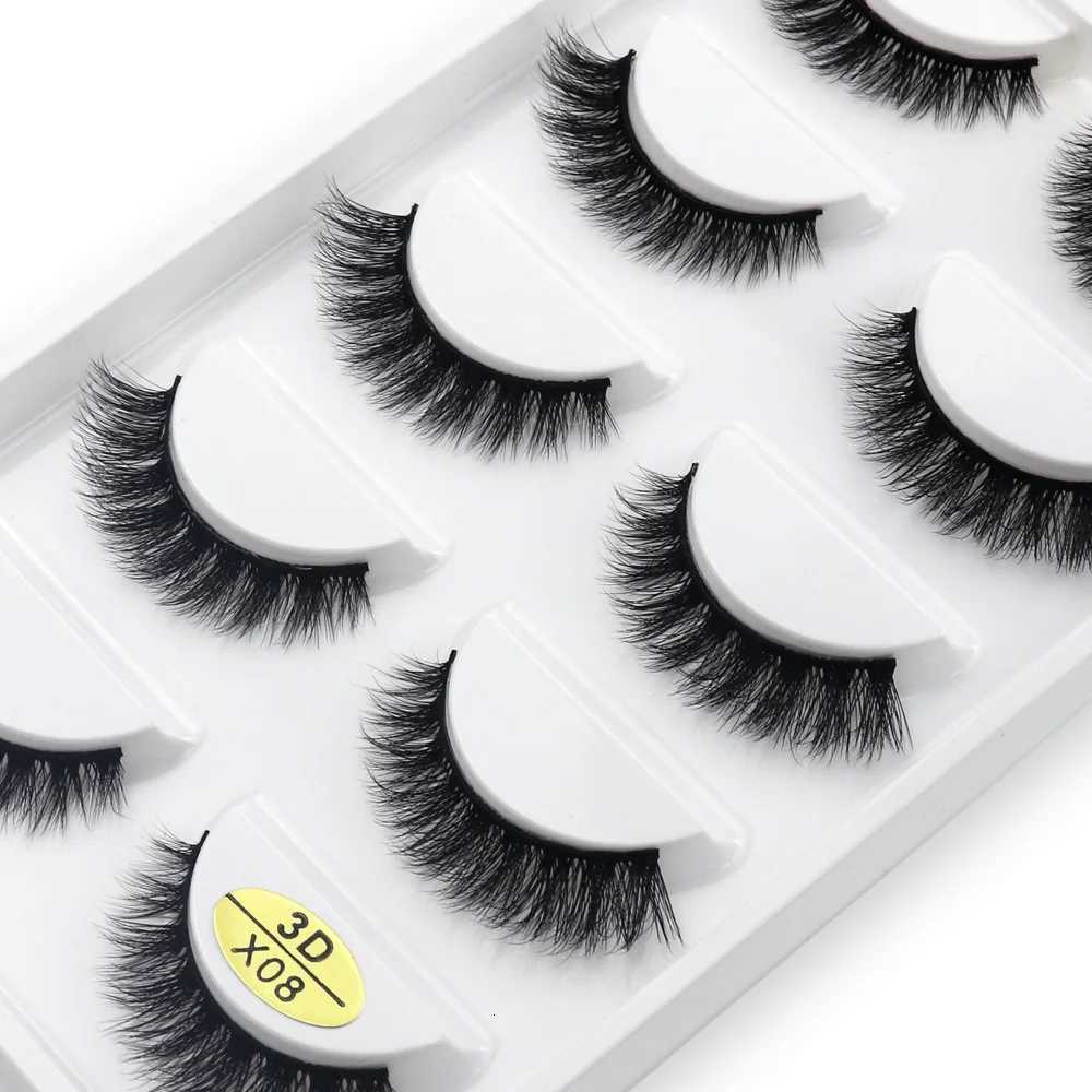 False Eyelashes 5 Pairs 3D Faux Mink Fake Eyelashes Natural Eyelash Extension Handmade Fluffy False Eyelashes Makeup Tool Eye Lashes X01 X06 X08 X26