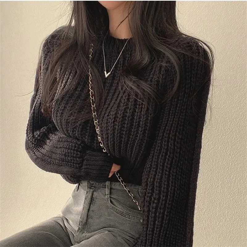 Women's Sweaters Loose Vintage Harajuku Lantern Long Sleeve Women Sweater Korean Autumn Winter Knitwear Soft Warm Tops Chic Solid Femme Sweater