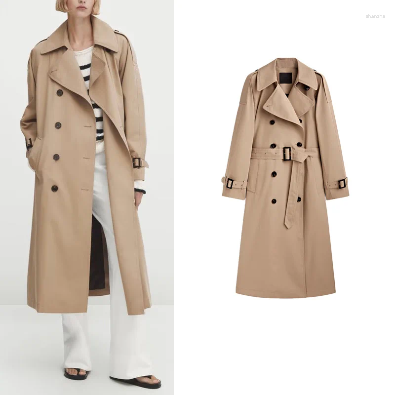 Classic Double-Breasted Long Coat MD Women's Fashion Large Collar Commute OL British Style Retro Windbreaker Sleeve