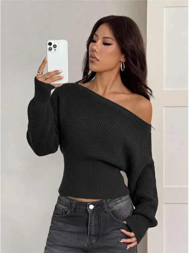 Women's Sweaters Women's Clothing Boat Neck Off-shoulder Sweater Sexy Long-sleeved Solid Color Top Simple Style All-match Comfortable Temp
