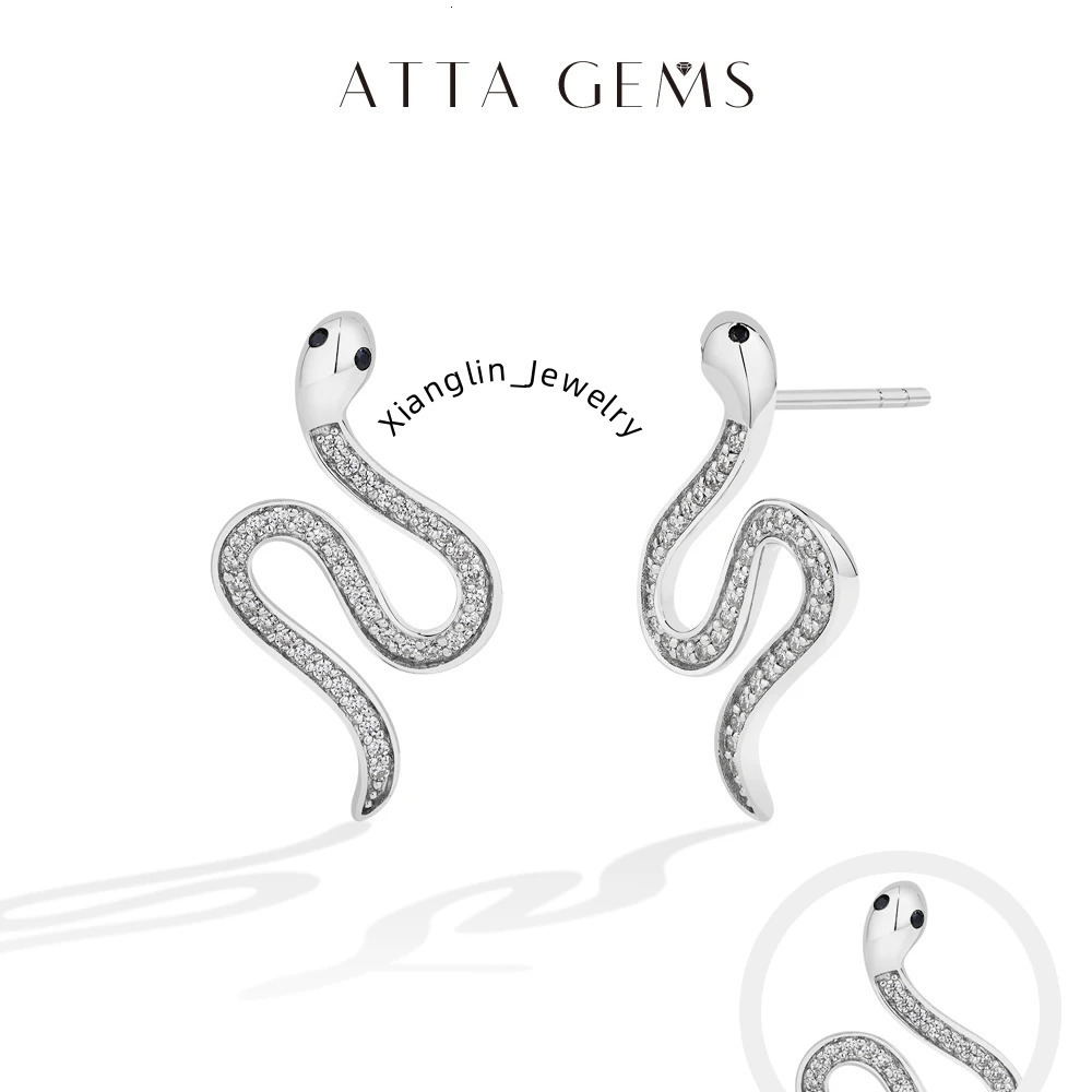 ATTAGEMS Full moissanite Snake Stud Earring For Women Girls Real 925 Sterling Silver Jewelry Engagement Party Gifts High Quality