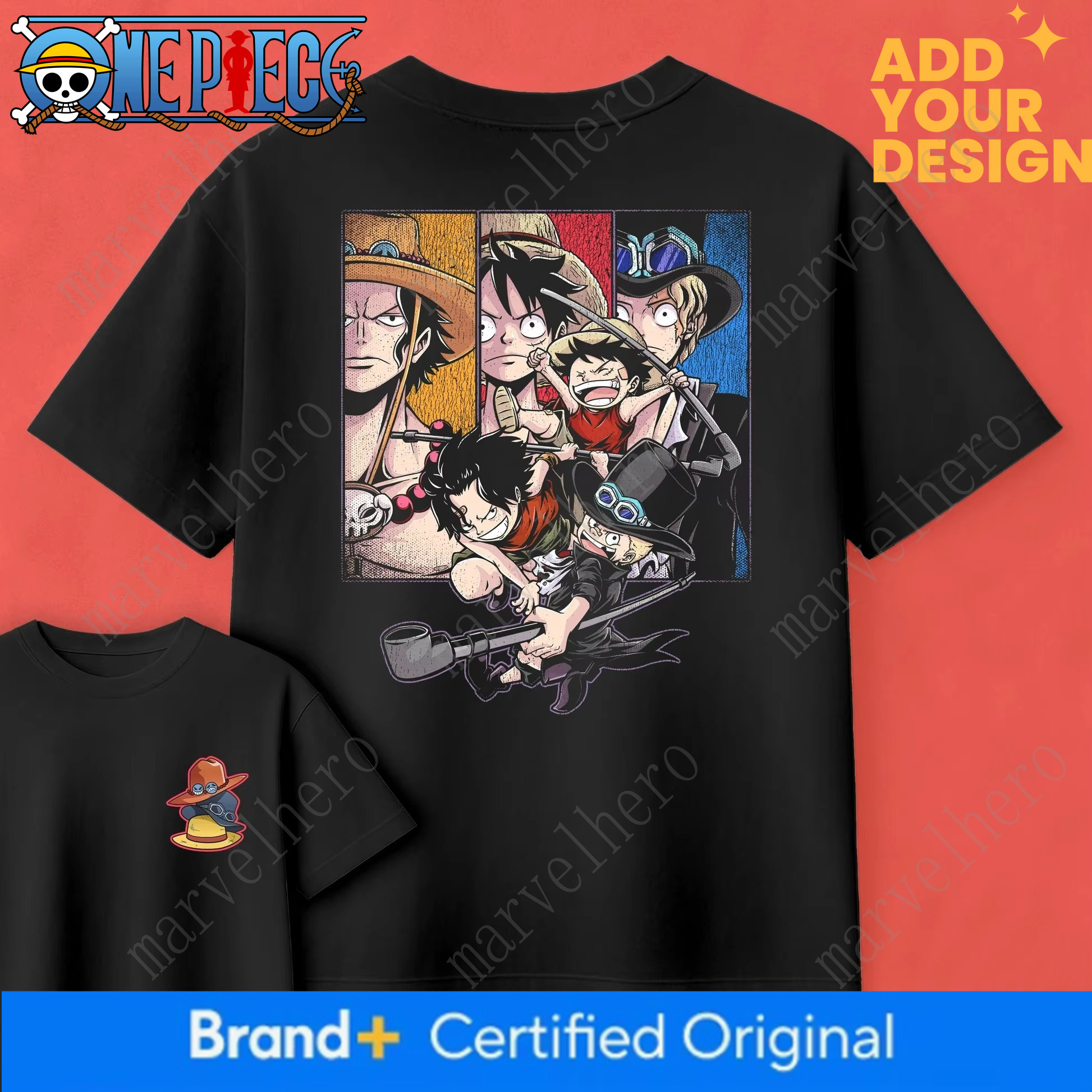 One Piece Anime ASL Brothers Ace Sabo Luffy Printed and Women's Men's Top Sports T-shirt 2026 Summer New