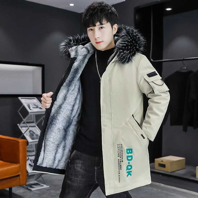 Winter Men's Down Parkas DIMUSI Men's Mid-Long Parkas Coats Male Thermal Hooded Jackets Men Classic Fur Collar Fleece Liner Padded Jacket