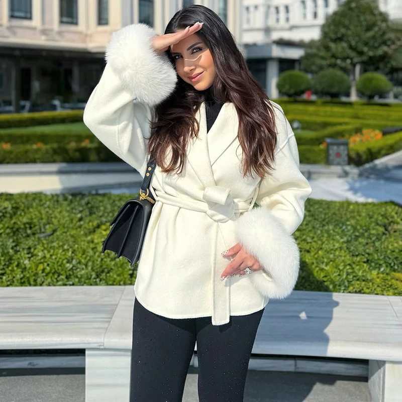 Typhaland 2026 New Fur Woolen Coat Women Office Lady Removable Short Coat Elegant Double-sided Wool Overcoat Cardigan Jacket S260923RD8S