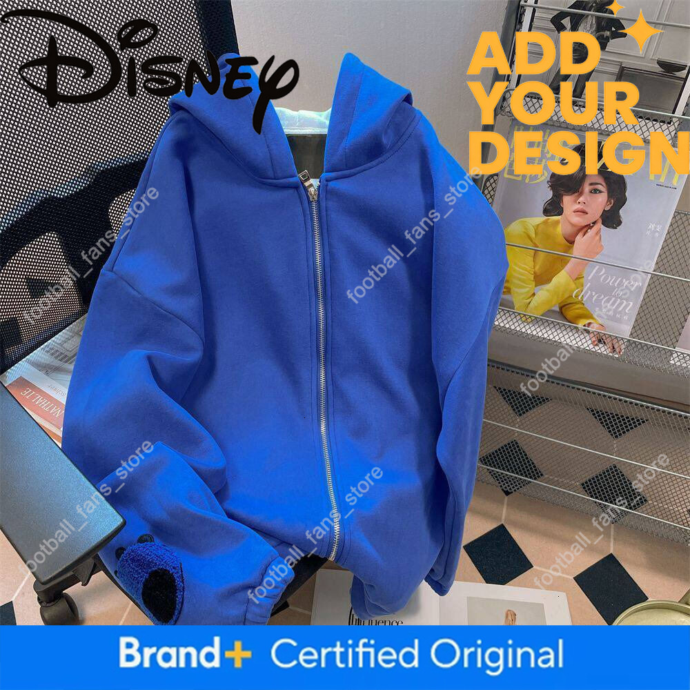 Plus-Size Klein Blue Cute Stitch Big-Ear Hoodie for Men and Women, Unique Fleece-Lined Couple's Hooded Zip-Up Jacket e 9