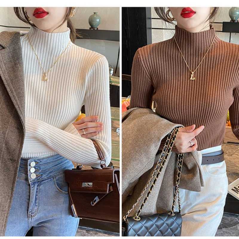 Women's Sweaters New Women's Elegant Solid Basic Knitted Tops Women Turtlneck Sweater Long Sleeve Casual Slim Pullover Fashion Simple Chic