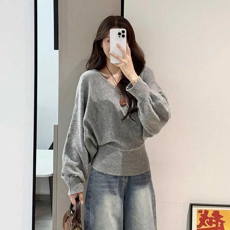 Women's Sweaters Autumn Winter New V Neck Solid Lazy Style Pullovers Top Long sleeve Loose Simplicity Korean Sweaters Fashion Trend Women Cloth