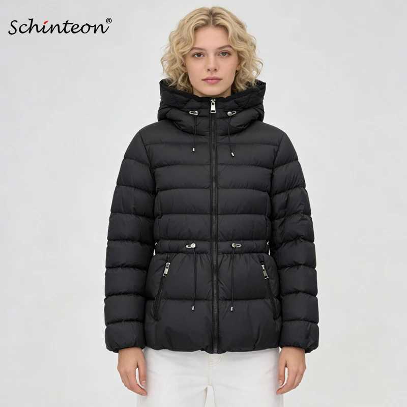 Schinteon Women's Down Puffer Jacket Hooded Drawstring Waist Warm Quilted Winter Coat Casual Lightweight Outerwear 2026 Fashion M260922