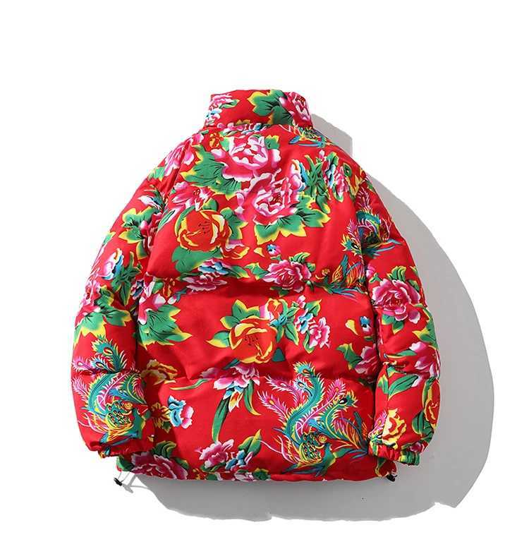 Chinese Parkas Men's Print Down Parkas Jacket Men Winter Thick Flower Parkas Women Vintage Coat Casual Harajuku Couple Outwear Men Clothing You