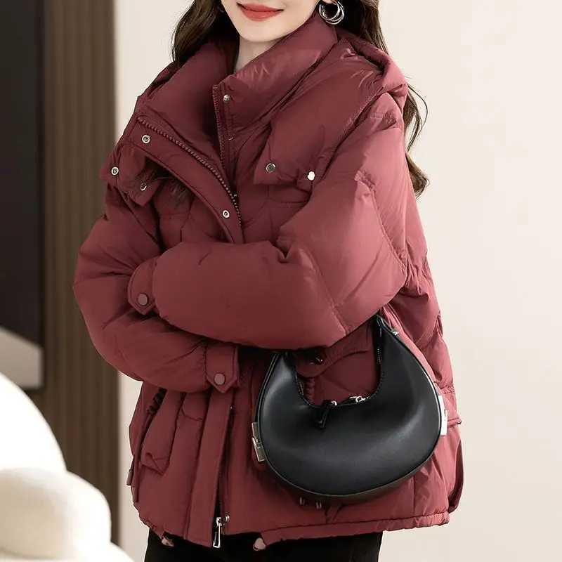 2025 Winter New Women Short Cotton-padded Jackets Female Solid Color Warm Coats Ladies Korean Loose Hooded Outerwear A188 M260922