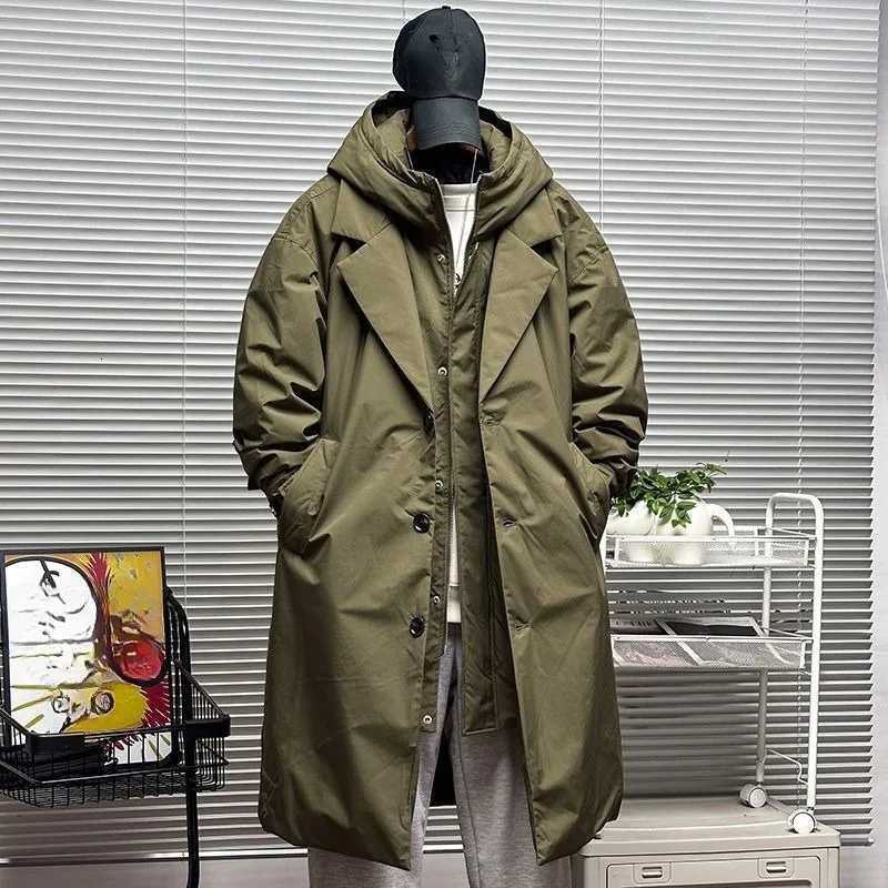 Men's Men's Down Parkas For Autumn and Winter Vacation Two Mid-length Hooded Coats Overcoats Can Help You Overcome The Cool Mature Style O