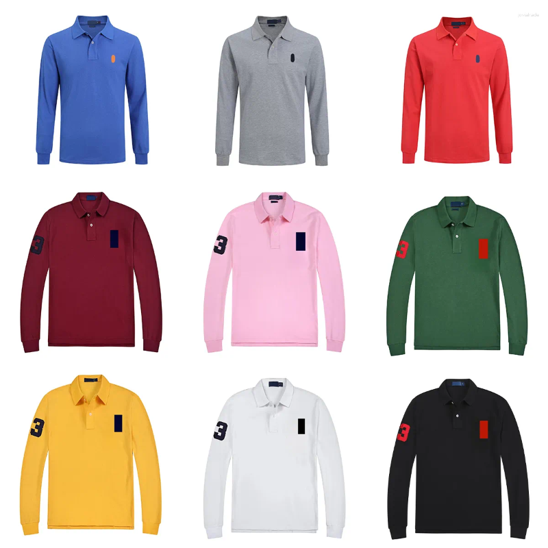 Men Long Sleeve Designer T Shirt Golf Mens Polos Tee Classic Preppy Style Pique Mesh Chest Flocked Embroidery Business Casual Sporty Vintage
